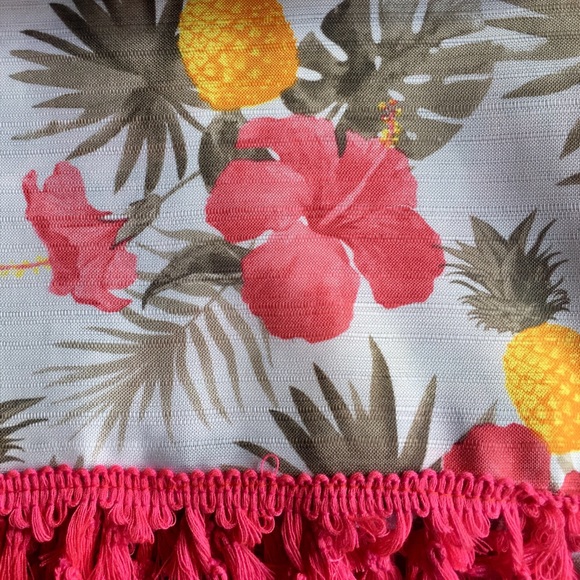 Pink Hibiscus Pineapples Fabric Shower Curtain - Picture 2 of 9